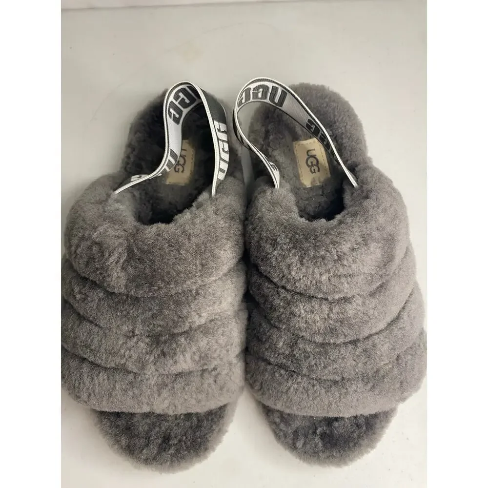 UGG Womens Soft Fluff Yeah Slide Slippers Size 6 Shoes Sandal Gray Charcoal Clog